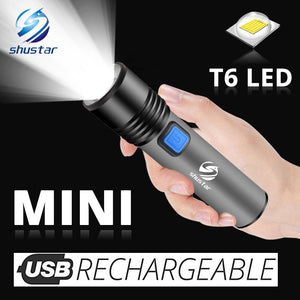 T6 LED 붙박이 1200mAh 리튬 건전지를 가진 USB 재충전 용 LED 플래쉬 등 방수 야영 빛 Zoomable 토치