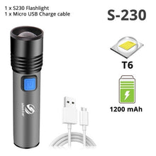 이미지를 갤러리 뷰어에 로드 , T6 LED 붙박이 1200mAh 리튬 건전지를 가진 USB 재충전 용 LED 플래쉬 등 방수 야영 빛 Zoomable 토치